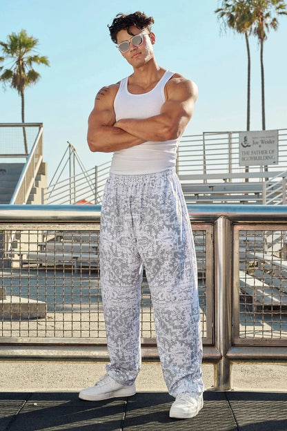 American Retro Thin Pants Men's Summer Breathable Quick Drying Loose Sports Pants Fitness Casual Digital Printed Pants.