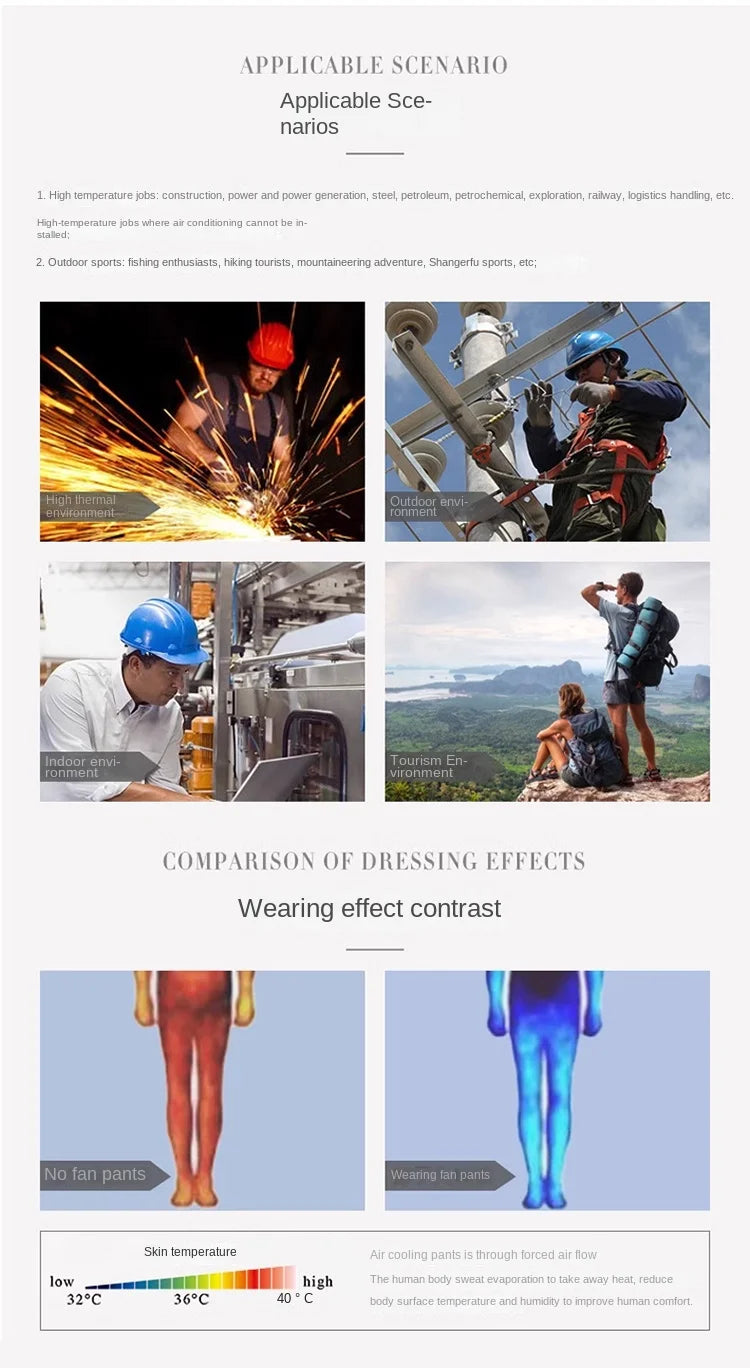 Fan Pants Cold Fishing Pure Cotton Site Welder Camping Ride Climbing Hiking Sports Fan Suit Air-Conditioning Clothes Fan Cooling.