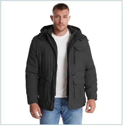 Men's Jacket WINTER USA SIZE Large SIZE Lamb Fleece JACKETS Hooded Cotton Thickened Multi Pocket Casual Mid length Coat