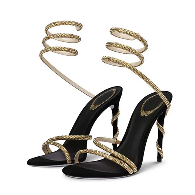 Eilyken Fashion Style Crystal Diamond Ankle Strap Women Sandals Sexy Open Toe Thin High Heels Nightclub Banquet Party Shoes.