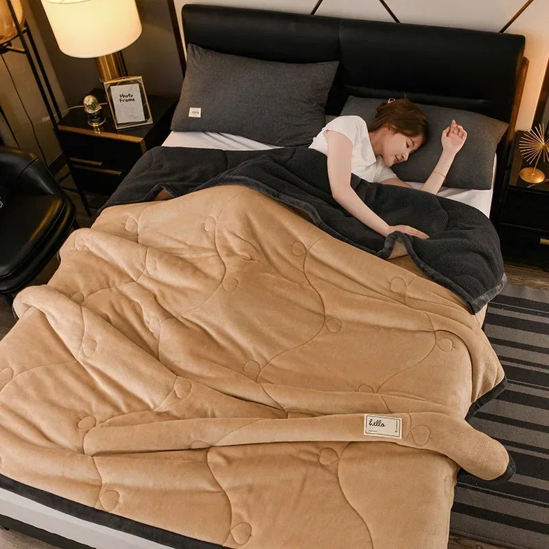 Milk Fleece Autumn Winter Warm Weighted Blankets for Beds European Thickened Beibei Velvet Throw Blanket Warmth Quilt Comforter
