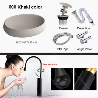 Modernes, luxuriöses Badezimmer-Waschbecken aus Keramik mit Abfluss, Arbeitsplatte, Waschbecken, Waschbecken über der Theke, künstlerisches Waschbecken