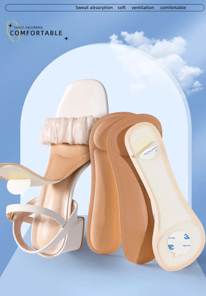 Self-adhesive Insoles for High-heeled Sandals Women Comfort Sweat-absorbent Shoe Sole Anti-Slip Memory Foam Seven-point Shoe Pad.
