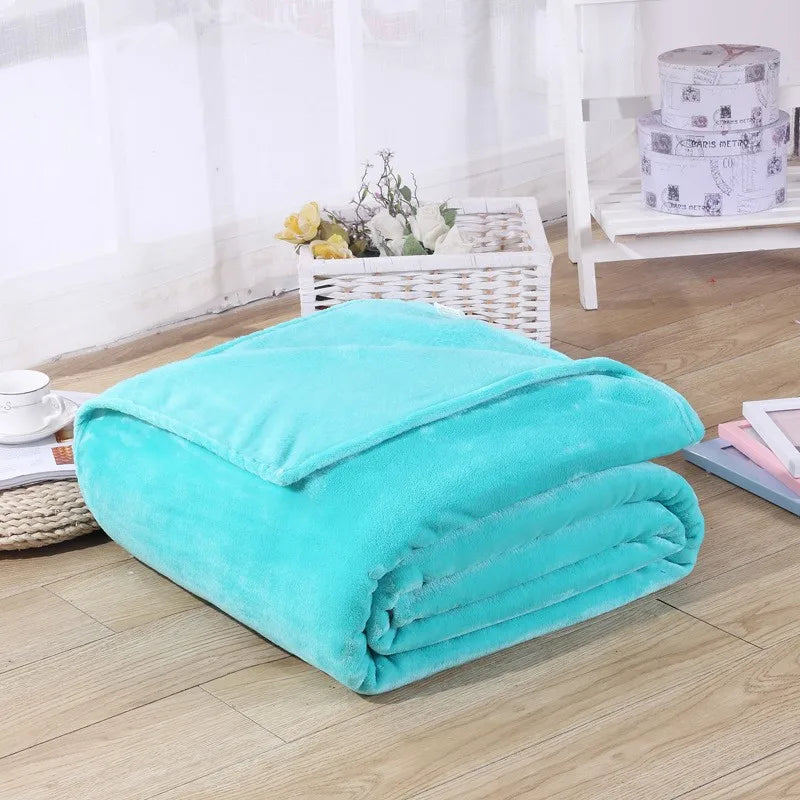 230GSM Coral Fleece Flannel Blankets For Beds Solid Blue Pink Soft Warm Thin Bedspread Sofa Cover Faux Fur Plaid Blanket.
