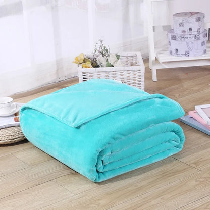 230GSM Coral Fleece Flannel Blankets For Beds Solid Blue Pink Soft Warm Thin Bedspread Sofa Cover Faux Fur Plaid Blanket.