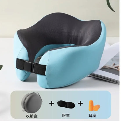 Ice silk U-shaped travel neck pillow airplane pillow neck pillow portable adjustable memory cotton U-shaped pillow.