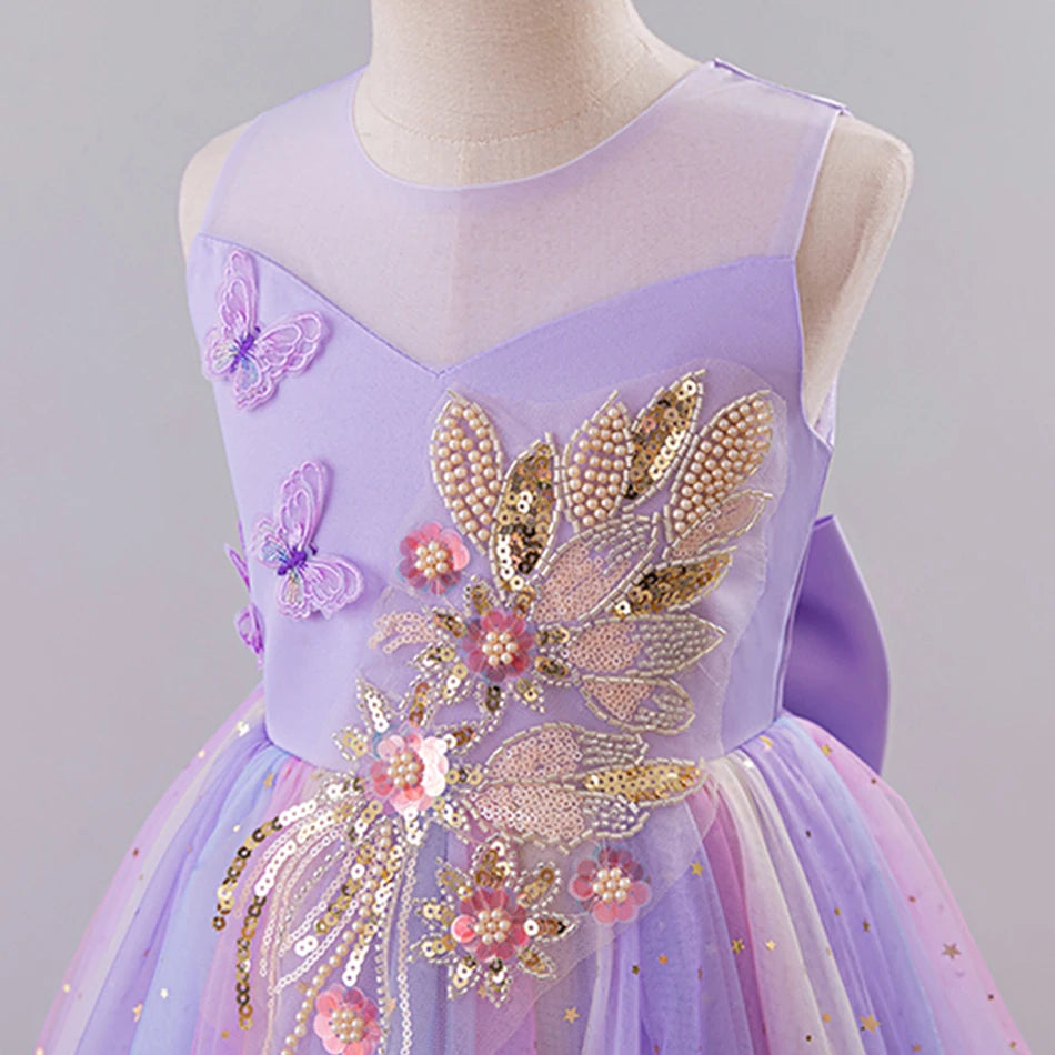 Elegantes, ärmelloses Tüll-Ballkleid für Kinder, Bühnenaufführungen, Hochzeiten, Weihnachten, Mädchenkleider, Mädchen-Prinzessin-Partykleider.