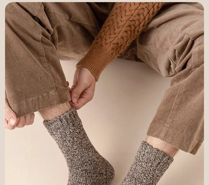 5 pairs of men's mid-calf thick winter fleece-lined thermal terry socks, blended cashmere solid color towel socks