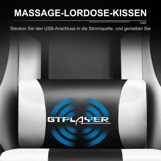GTPLAYER Gaming Stuhl mit Massage, Ergonomischer Schreibtischstuhl mit Fußstütze, Kopfstütze, Drehstuhl für Büro und Gamer