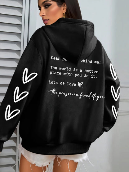 Simple Heart Printing Hoodies Women Hip Hop Autumn Hoodie Multicolor Fleece Unisex Pullovers Pocket Casual Woman Streetwear