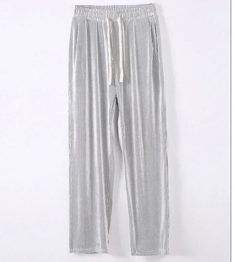 Summer Loose Ice Silk Pants Men's Drape 100KG Size Long Pants Fat Casual Sports Pants Wide Leg Straight Pants Tide Brand