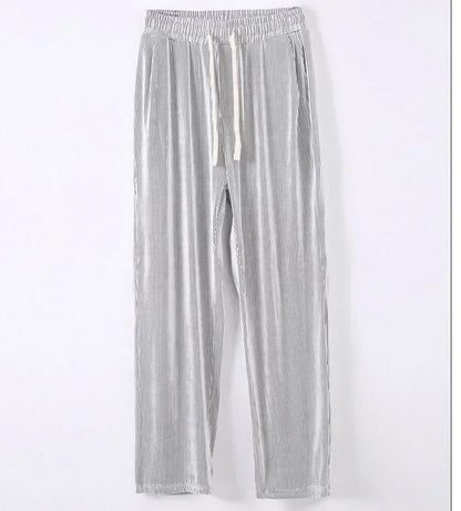 Summer Loose Ice Silk Pants Men's Drape 100KG Size Long Pants Fat Casual Sports Pants Wide Leg Straight Pants Tide Brand