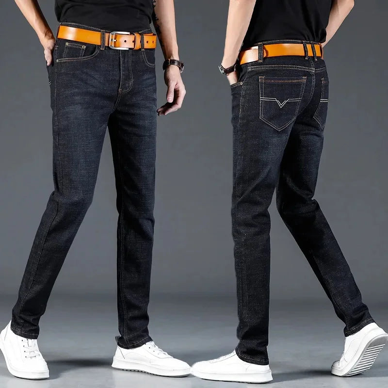 New 2025 Men's Slim Fit Casual Jeans Thin Straight Leg Summer Elastic Comfortable Long Trousers Versatile Style for All Occasion