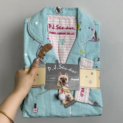 2025 New Pajamas Suit Cotton 2 Piece Set Women Print Cartoon Nightwear Long Sleeve Trousers Set Autumn Loungewear Home Clothes