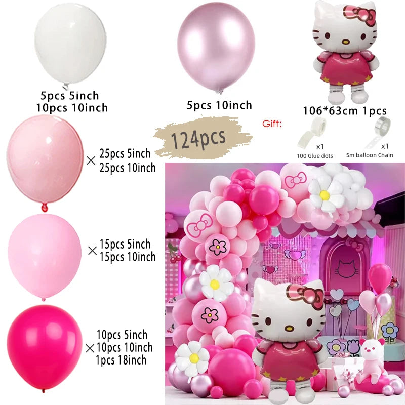 40-Zoll-Hallo-Kitty-Folienballon-Girlandenbogen-Set, Kitty-Katze, Mottoparty, Babyparty, Hochzeit, Kinder, Mädchen, Geburtstag, Party-Dekoration.