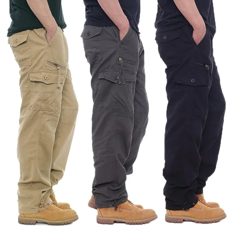2025 Men's Casual Elastic Waist Plus Size Cargo Pants Multiple Pockets Loose Fit Trousers For Construction Site.