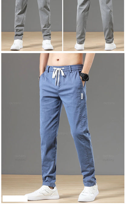 Autumn Cottom Men's Pants Fashion Classic Drawstring Elastic Waist Jogging Stretch Casual Grey Cargo Trousers Male 28-38.