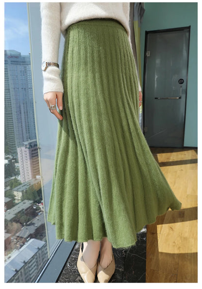 mink cashmere skirt Fashion long dress women A-line skirt autumn winter loose pleated skirt elegant high-waisted skirt ladies