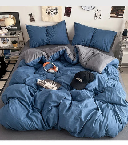 2025 new class A can sleep naked washed cotton solid color sheets student dormitory simple double-spell four-piece bedding.