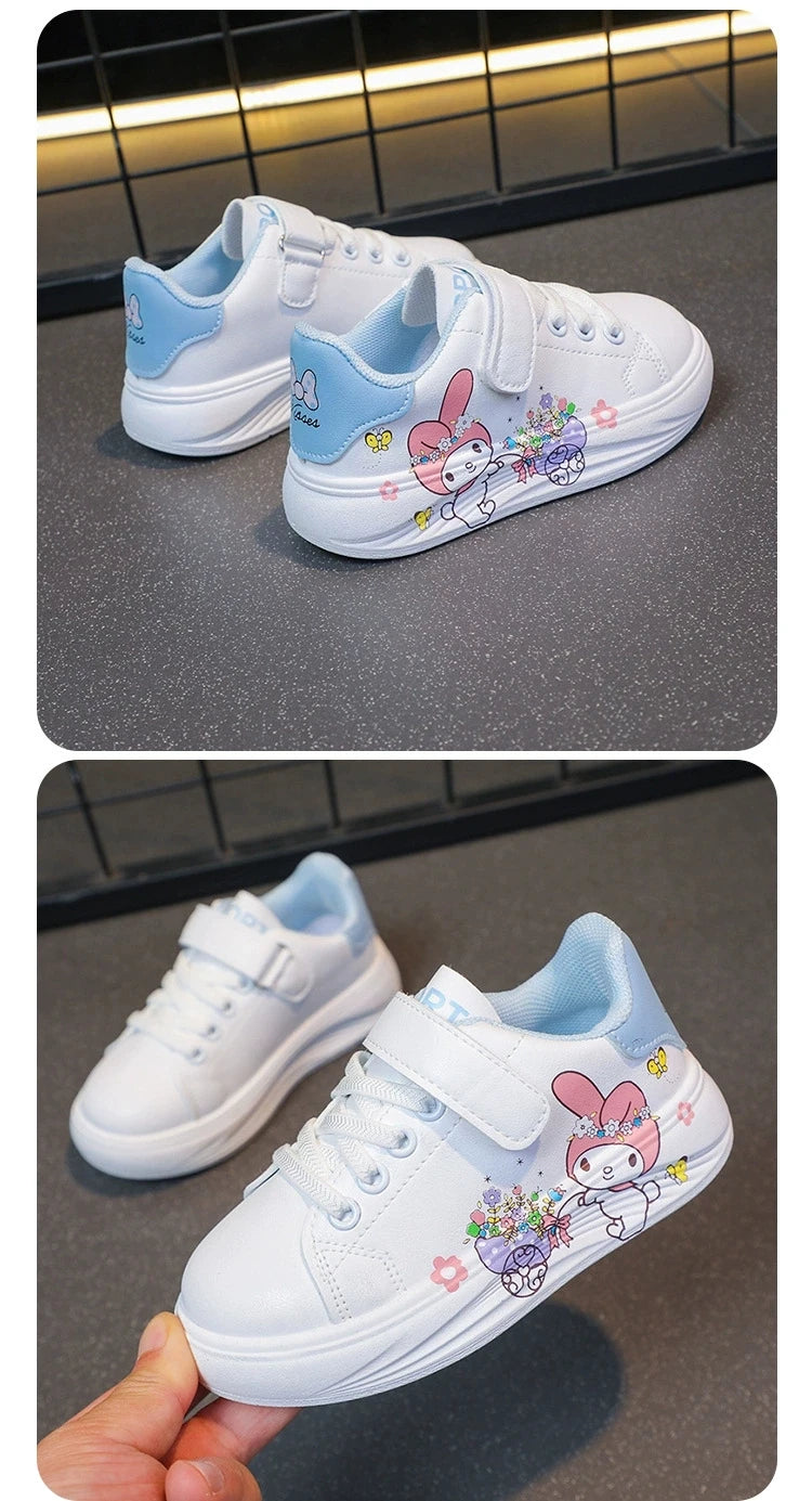 Baby Girls White Shoes Kids Casual Sneakers Cartoon Soft Breathable Fashion Children White PU Leather Shoes Size 26-37