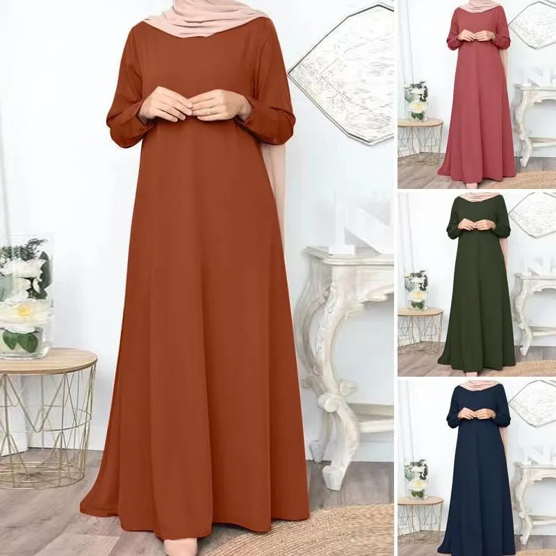 Solid Loose Abaya For Women Casual Elegant Long Sleeve Long Dress Simple Muslim Dress Women Modest Islamic Clothing EID Ramadan.
