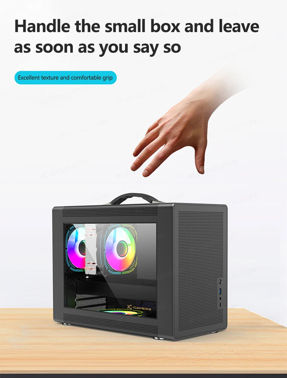 Power Train P60 Desktop MATX Case Handheld Portable Mesh Version PC Small Chassis Supports 350mm Graphics Card Type-C Interface.