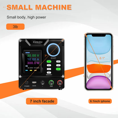 KUAIQU Programmable RS232 Communication DC Power Supply 30V 10A, Adjustable Laboratory Power Supply 60V 5A, 120V 3A, Edit Stored.