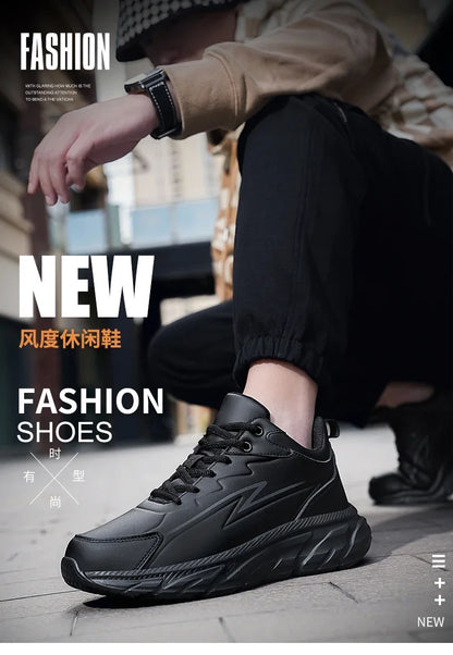 Black Leather Shoes for Men Height Increasing Winter Fashion Sneakers Plus Fur Warm Outdoor Cotton Casual Shoes Men Shoe Size 48.
