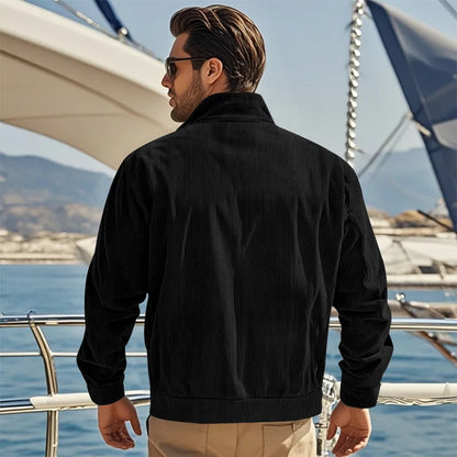 Men's Corduroy Jacket Stand-up Collar Slim Fit Retro Multi-pocket Workwear Commuter Coat for Spring And Autumn