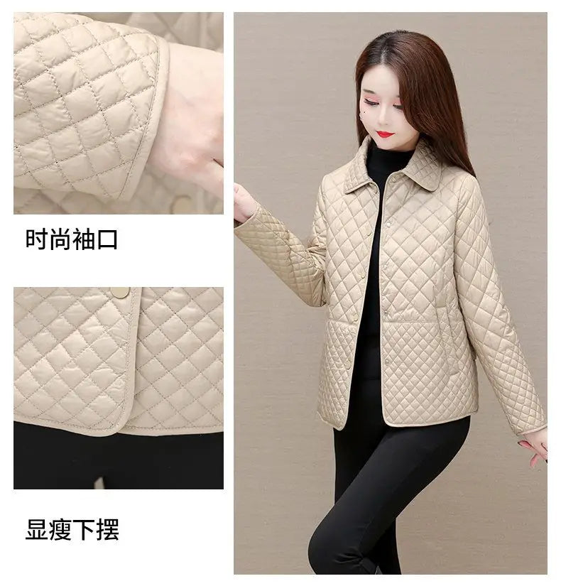 Herbst Winter Frauen Midi Plaid Stepp Mäntel Mode Weibliche Koreanische Kleidung Neue Feste Beiläufige Verdicken Warme Langarm Jacken.