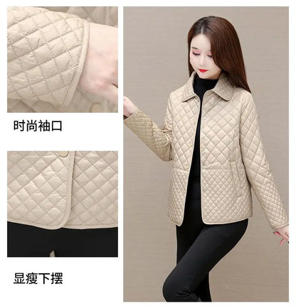 Herbst Winter Frauen Midi Plaid Stepp Mäntel Mode Weibliche Koreanische Kleidung Neue Feste Beiläufige Verdicken Warme Langarm Jacken.