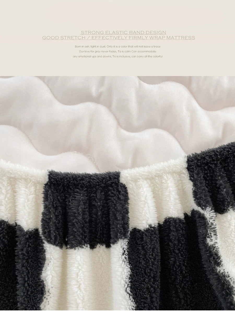 WOSTAR Winter warm coral fleece mattress protector cover fluffy plush plaid print elastic fitted sheet bed protection pad 90x200.