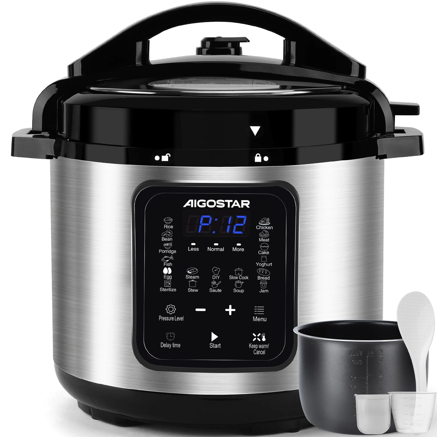 Aigostar Pressure Cooker 6L, 18-in-1 Multicooker, Keep Warm, Non-Stick Coating, Easy Cleaning, Digital Touchscreen, 1000W Pressu.