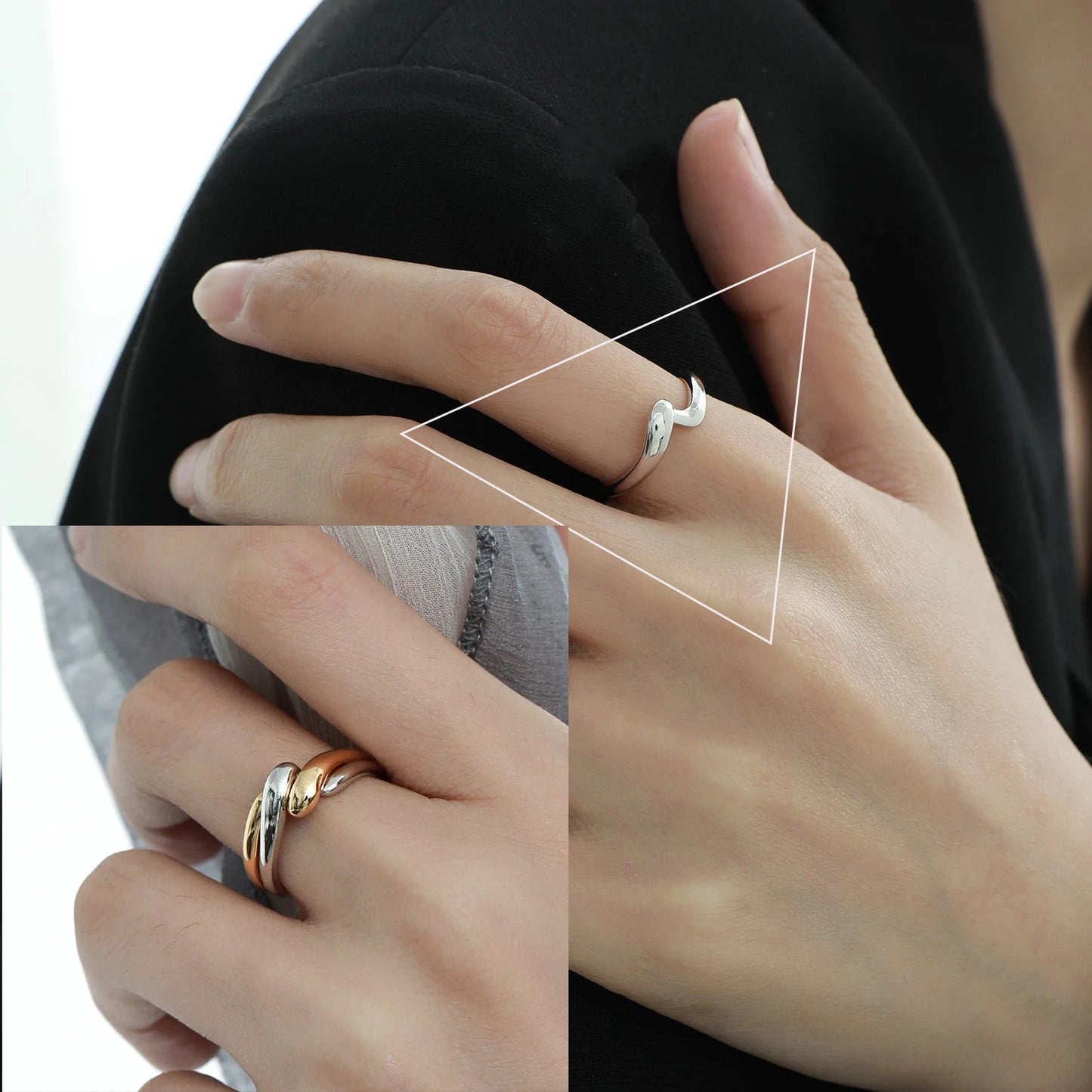 VENTFILLE 925 Sterling Silver Irregular Design Wave Golden Stackable Finger Rings Trendy Adjustable For Women Gifts Dropshipping
