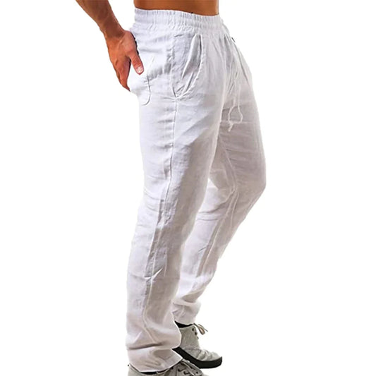 Men's Cotton Linen Pants Male Autumn New Breathable Solid Color Linen Trousers Fitness Streetwear S-3XL.