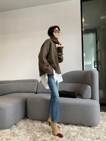 2023 Autumn and Winter New Thick  Sweater Women High Neck Pullover Sweater Warm Loose Knitted Base Sweater Jacket Tops