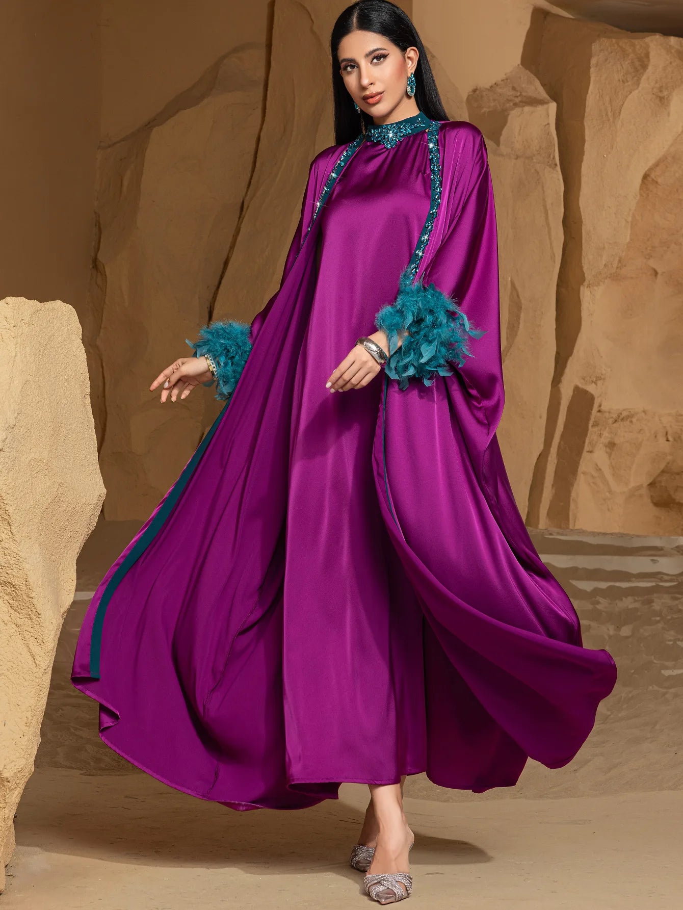 Luxury Dubai Abayas Diamonds Kimono Jalabiya Women Muslim Dress Sets 2PCS Turkey Kebaya Caftan Marocain Femme Robe Ramadan Eid.