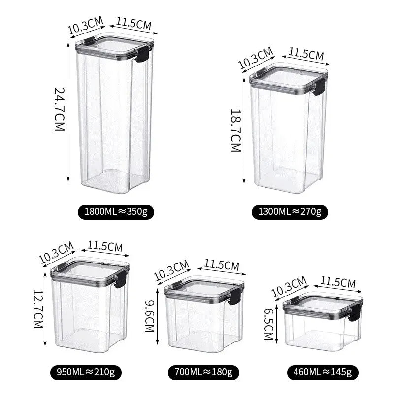 Transparent Food Storage Containers Kitchen Storage Airtight Cans Plastic Storage Boxes Stackable Food Storage Boxes.