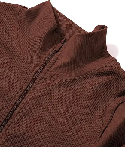 Seamless Long Sleeve Yoga Suit One-Piece Tightening Fitness Leisure Sports Jumpsuit with Zipper for Women