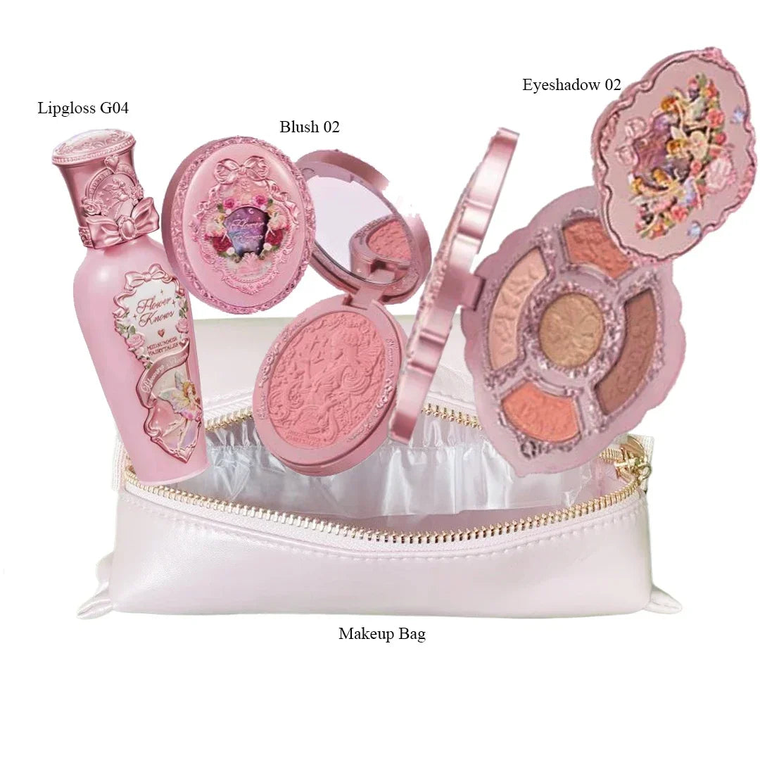 Makeup Set Flower Knows All in One GiftBox Glitter EyeShadow Palette Long Lasting Velvet Lip Cream Matte Blush with Cosmetic Bag.