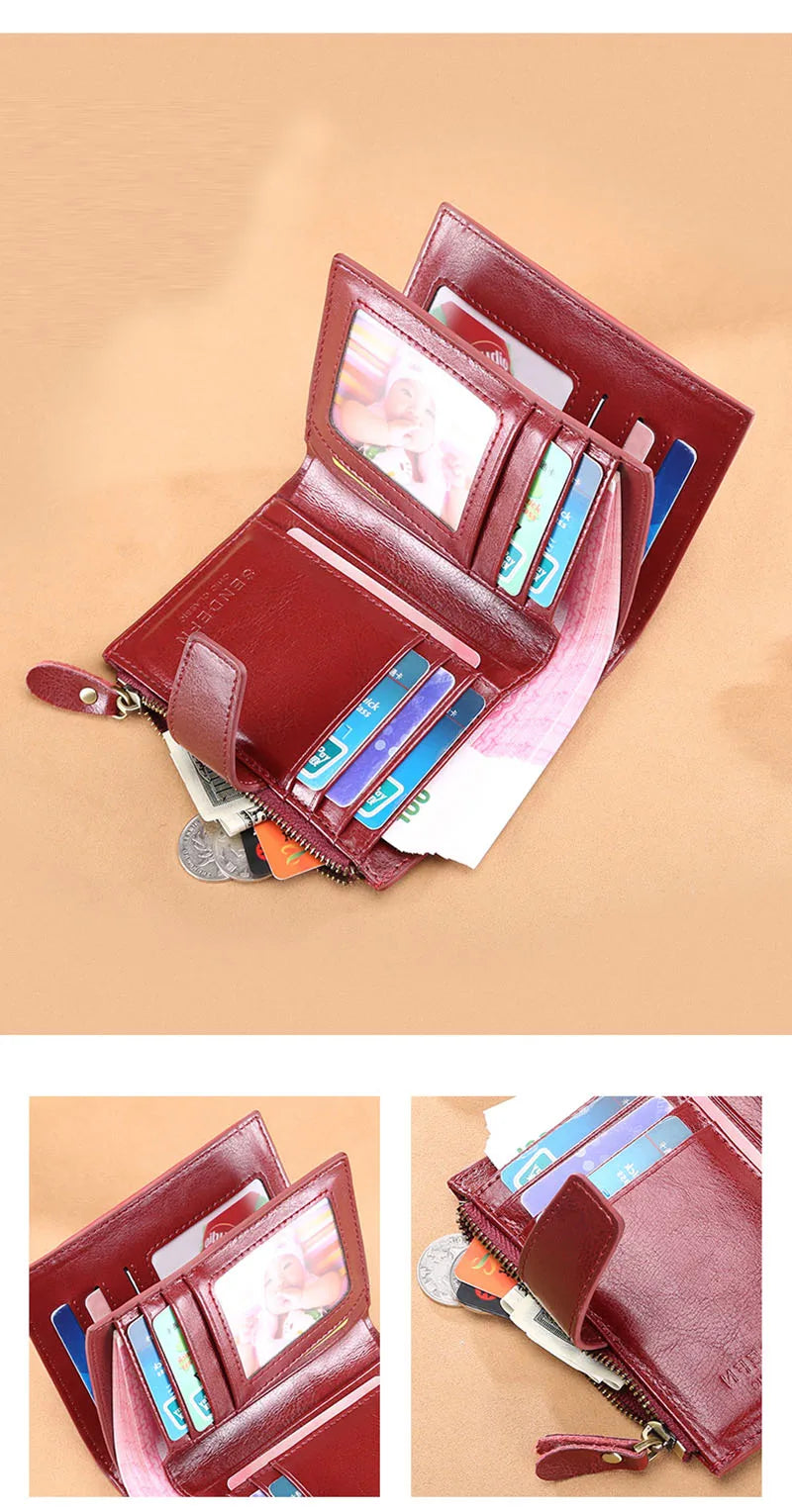 2024 New Short Women Wallets Genuine Leather Zipper Coin Pocket Women Purse Name Engraved Quality Card Holder Kpop Female Wallet.