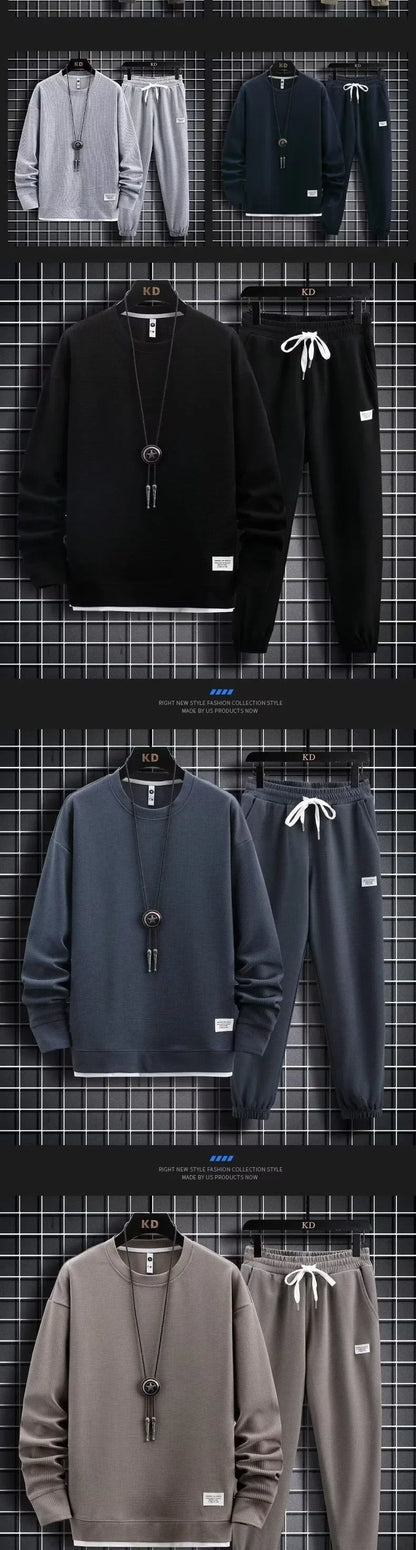 New Autumn Men's Fashion Sportswear Set Long Sleeve T-Shirt And Long Pants Casual Trendy Marbled Pattern Clothing Ensemble.