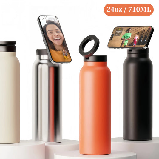 24 Oz Insulated Stainless Steel Sports Water Bottle With Straw Outdoor Insulated Water Mug With Magnetic Phone Holder Thermos.