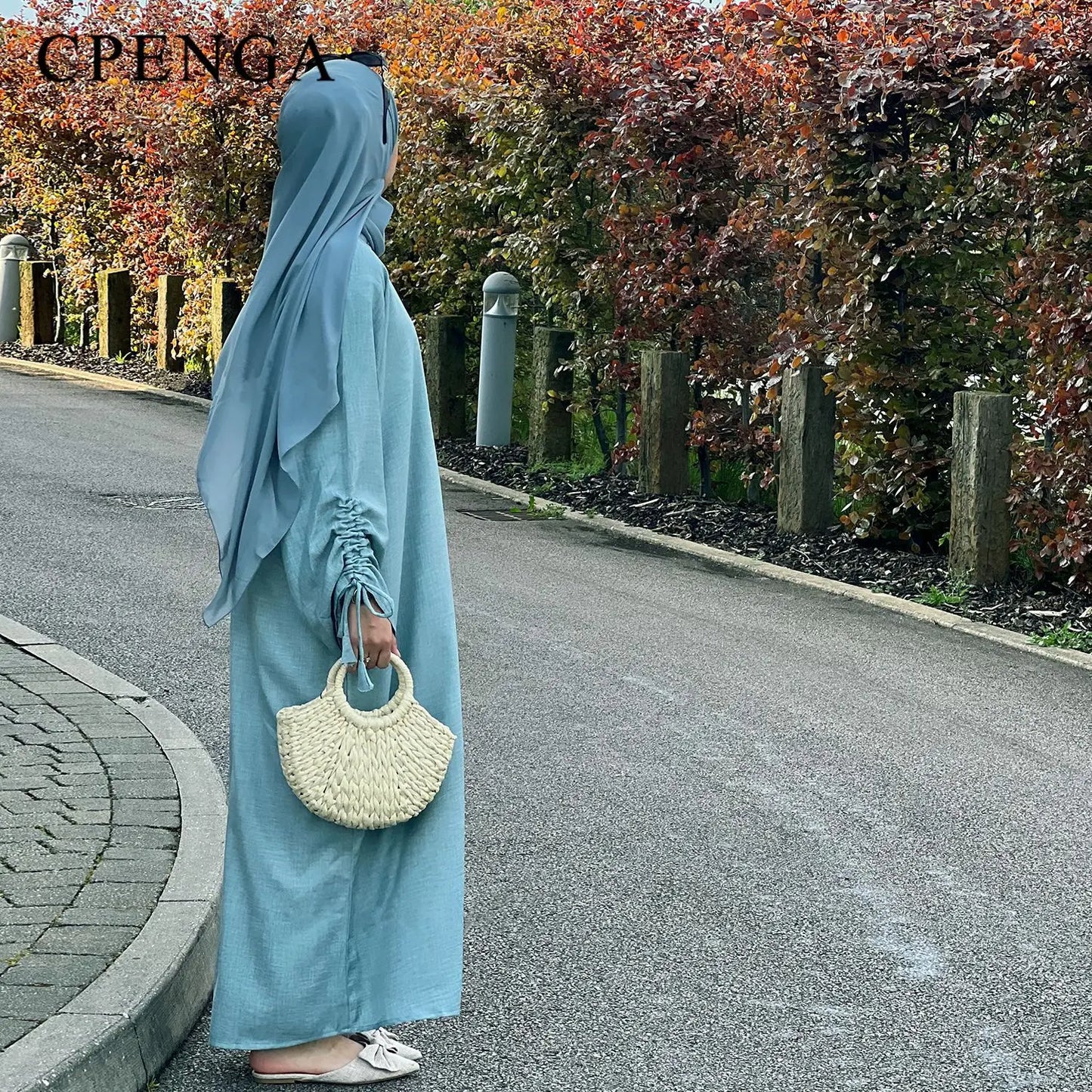 2024 Saudi Arabia Muslim Women Modest Dress Eid Dubai Plain Abaya Islamic Holiday Party Solid Turkey Lace-up Cuffs Long Clothes.