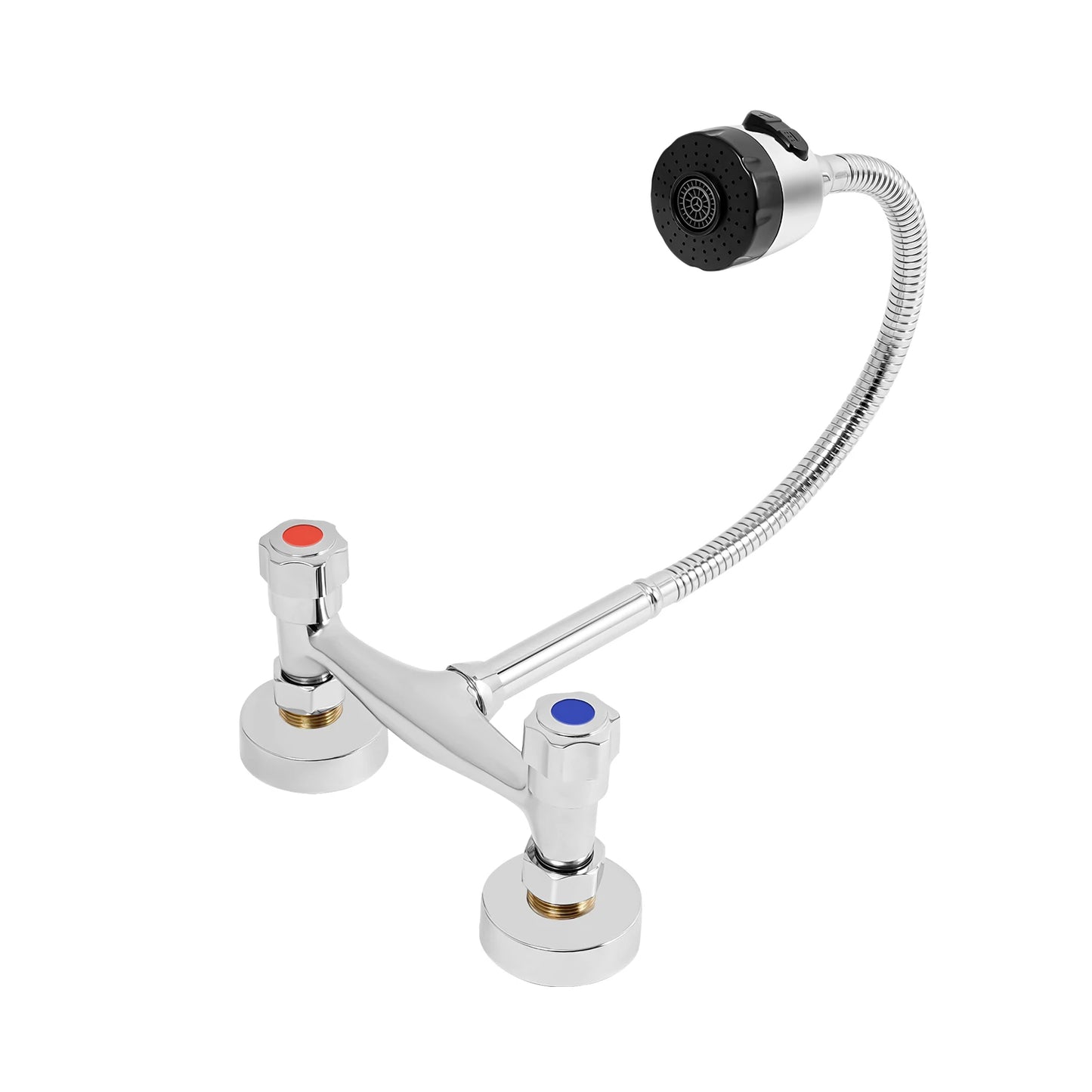 Wall-Mounted Brass Faucet, Hot&Cold Water with 360° Rotating Hose Flexible Cleaning Made to Last for Bathroom Kitchen