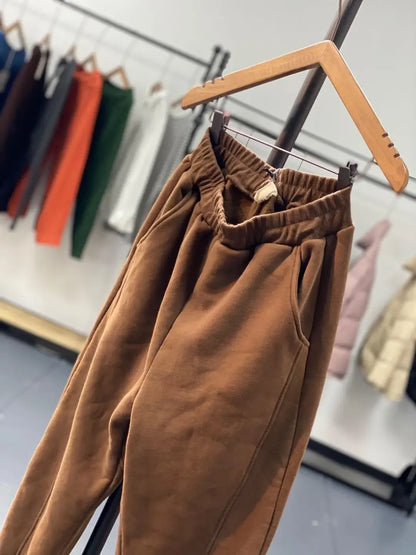 Autumn/Winter 150kg American Retro Cuffed Casual Trousers Men's Korean Slimming Patchwork Fleece-lined Harem Trousers Sweatpants