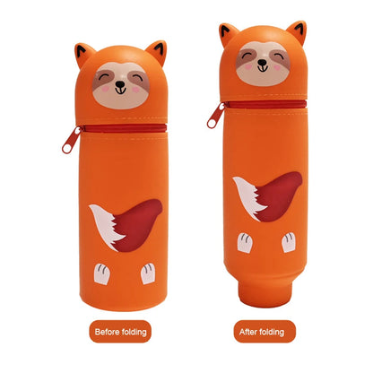 Niedliches Tier-Federmäppchen, 2-in-1-Federmäppchen mit Reißverschluss-Stifthalter, weiches Silikon-Federmäppchen, geeignet für das Schulbüro