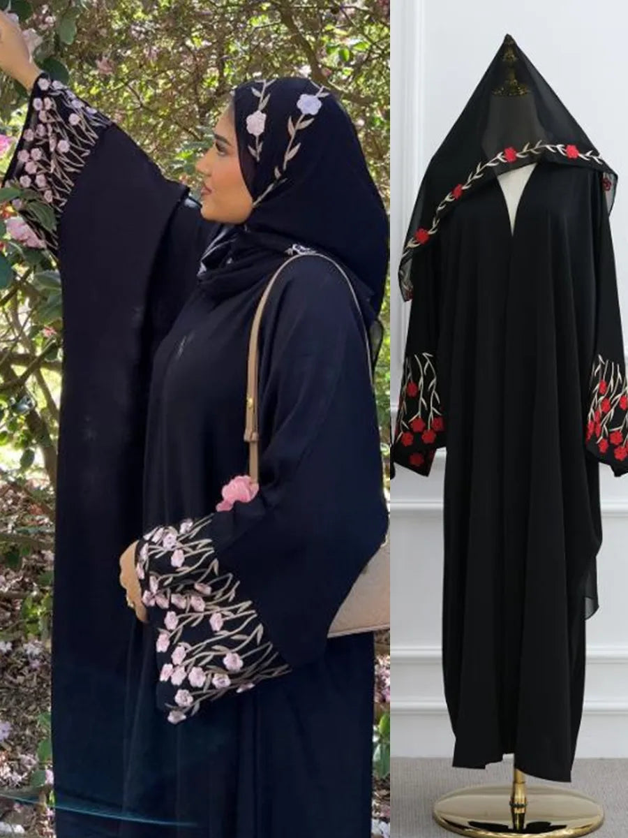 Muslim Women Dubai Abaya luxury embroidery Floral Long Dress Kaftan Flower Ramadan Robe Femme Islam African Dresses Kebaya.