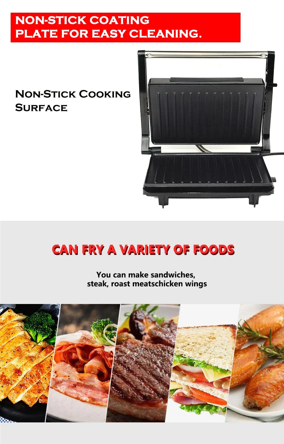 XEOLEO Electric Steak Machine 750W Panini Sandwich Maker Multifunctional Breakfast Maker Mini Barbecue Sausage Steak Gril Machin.