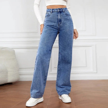 High Waist Floor-Length Deep Blue Wide Leg Jeans Women's Loose Slimming Style Trendy Korean Version Casual Fashionable